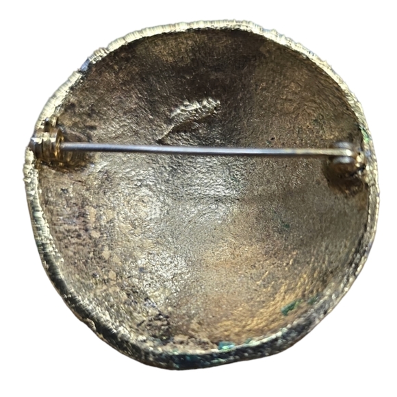 Brooch with Green, Red, & Gold Design, 1.34 inch diameter - Picture 3 of 3